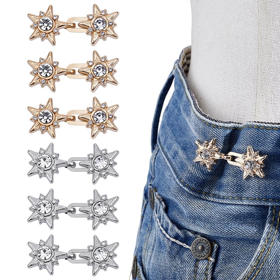 10Pcs 2 Colors Star Alloy Adjustable Jean Button Pins Waist Tightener with Rhinestone Sewing Fasteners for Garment Accessories Platinum & Golden
