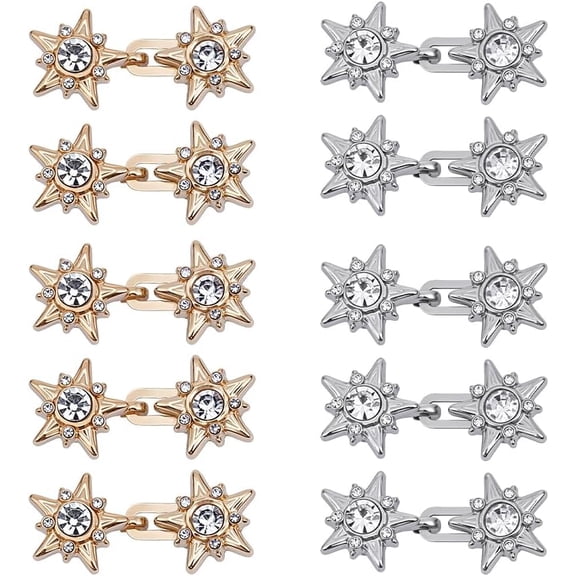 10Pcs 2 Colors Star Alloy Adjustable Jean Button Pins Waist Tightener with Rhinestone Sewing Fasteners for Garment Accessories diy