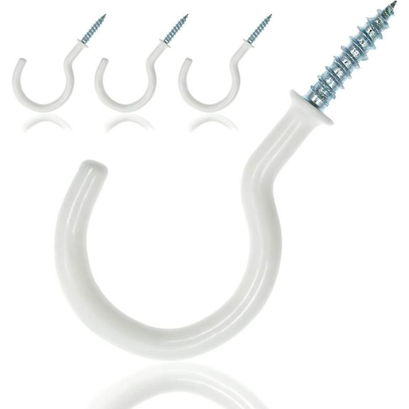10Pcs 2-Inch Cup Hooks Ceiling Hooks, Plastic-Covered Metal Screw-in Hooks, White