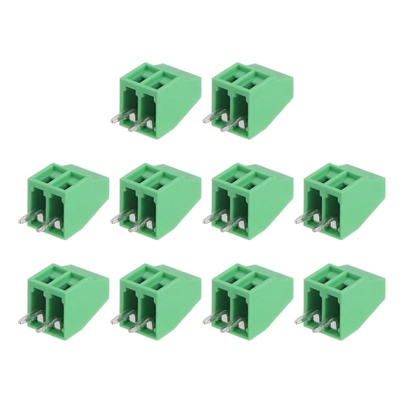 10Pcs 2 Pin PCB Mount Screw Terminal Block Connector 2.54mm 0.1 Inch Pitch, Green