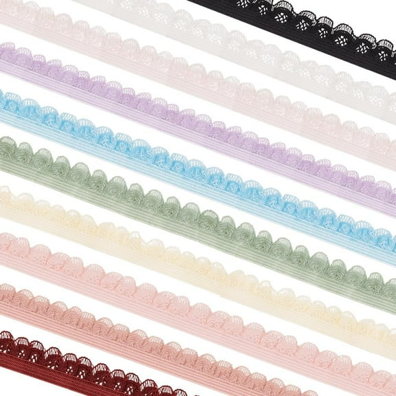 10Pcs 20 Yards Nylon Elastic Lace Trim Ribbons 10 Colors 1/2 Inch Wide Flower Edge Elastic Stretch Ruffled Lace Elastic