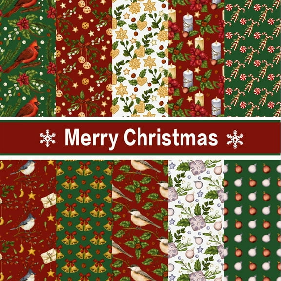 10Pcs 20" x 20" Christmas Fat Quarter Fabric Bundles Watercolor Green Christmas Tree Printed Quilting Patchwork Cotton Craft Fabric Pre-Cut Square Sheets for DIY Patchwork Sewing Crafting