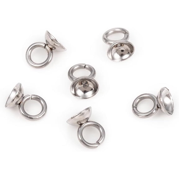 10Pcs 201 Stainless Steel Bead Cap Pendant Bails Stainless Steel Color Bead Caps with Loop Dangle Charm Round Bails Clasp Dangle Charms for Globe Glass Cover Pendants 6.5x5mm