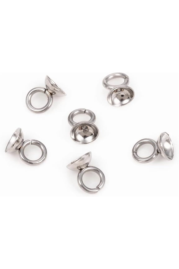 10Pcs 201 Stainless Steel Bead Cap Pendant Bails Stainless Steel Color Bead Caps with Loop Dangle Charm Round Bails Clasp Dangle Charms for Globe Glass Cover Pendants 6.5x5mm Silver DIY