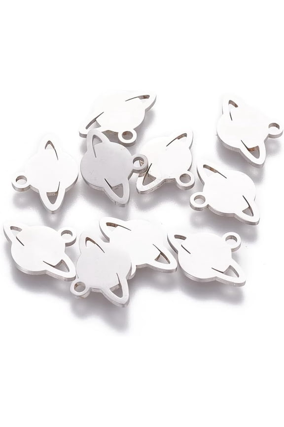 10Pcs 201 Stainless Steel Universe Space Charms Planet Pendant Accessory Stainless Steel Color Jewelry Findings for Women Birthday Festival Elegant Gifts Jewelry 10.4x14.3x1mm Hole: 1.5mm