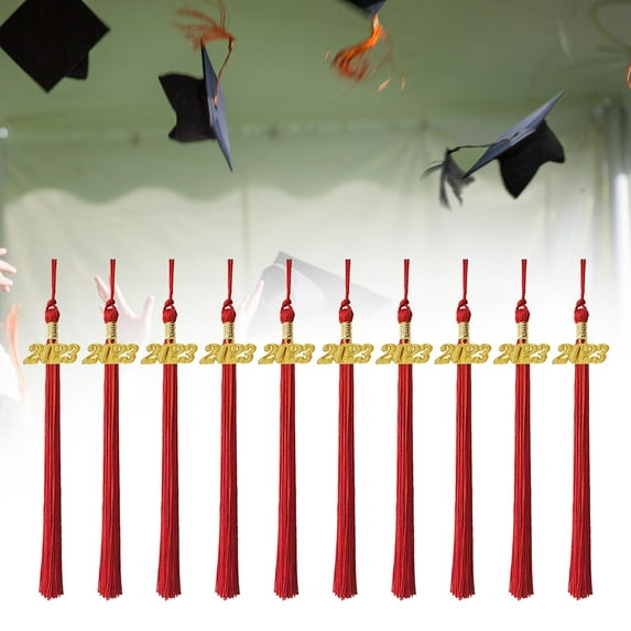 10Pcs 2023 Graduation Cap Tassels Academic Graduation Tassel Charm Ceremonies Accessories Single Color 15 inch for Party Accessories Red