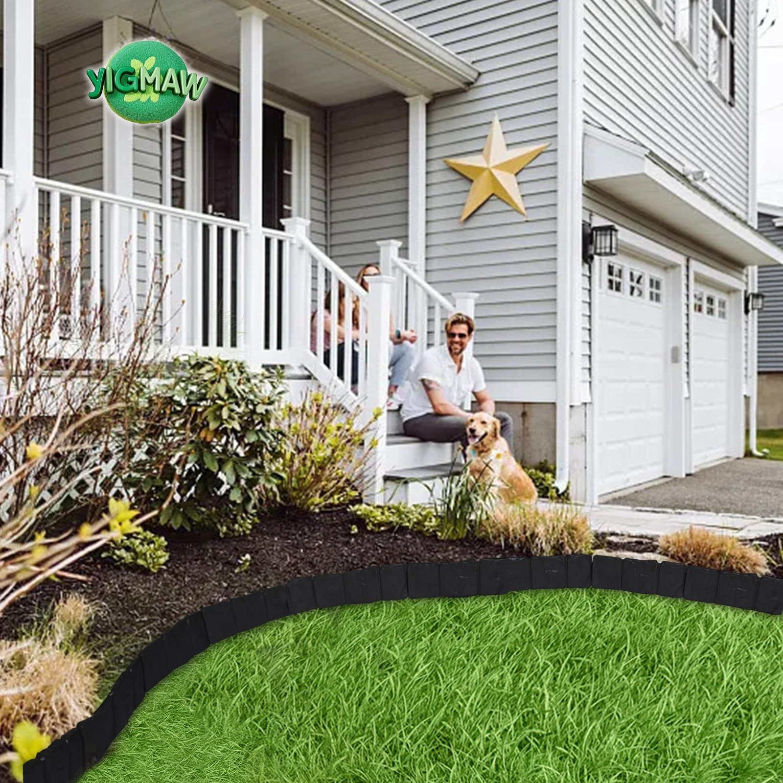 10Pcs 2026 Deformable Faux Stone Garden Edging Border, Waterproof Plastic Landscape Edging, Interlocking Yard Supply for Lawn Flower Bed Outdoor Landscaping, Black