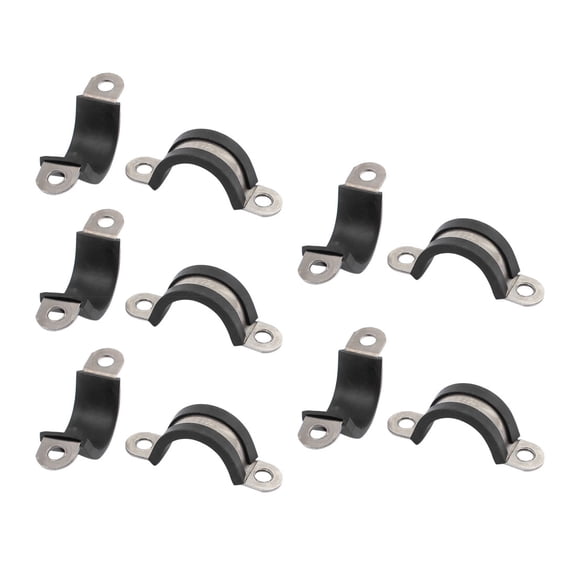 10Pcs 22mm Dia Rubber Lined U Shaped Stainless Steel Pipe Clips Hose Tube Clamp