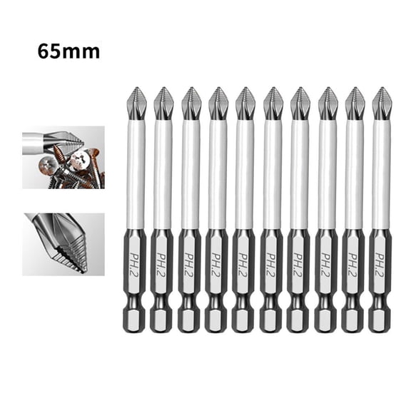 10Pcs 25-150Mm Magnetic Non-Slip Batch Head Ph2 Cross Screwdriver Hex Shank Bits 65Mm