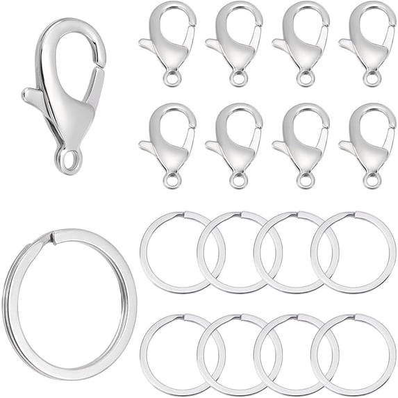 10Pcs 25x17mm 304 Stainless Steel Lobster Claw Clasps Spring Lanyards Trigger Snap Hooks Strap 10Pcs 25mm with Key Rings Connectors for DIY Keychain DIY Jewelry Making Findings