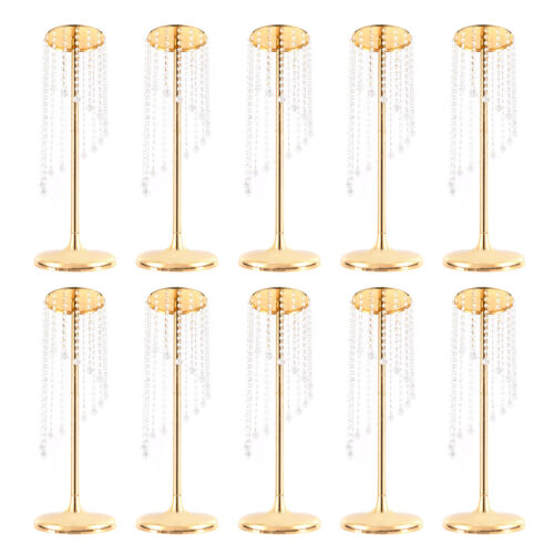 10Pcs 27.5 inch Tall Crystal Flower Vase For Wedding Centerpieces Gold