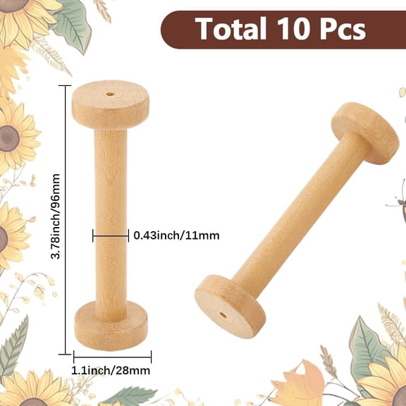 10Pcs 28x96mm Long Wooden Spools Empty Ribbon Spools Bulk Large Burlywood Embroidery Wood Thread Line Organizer Storage Floss Bobbin for Sewing Crocheting Handmade DIY Projects Crafting
