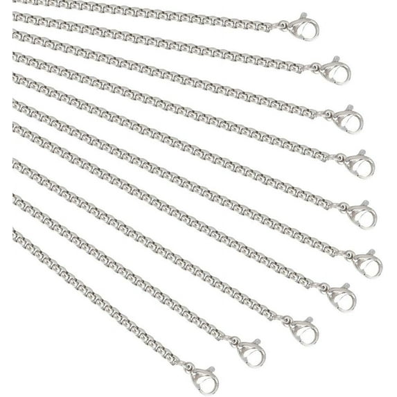 10Pcs 29.5 Inch Necklace Chains 2.5mm 304 Stainless Steel Link Cable Chain Necklaces Snake Chains with Lobster Clasps