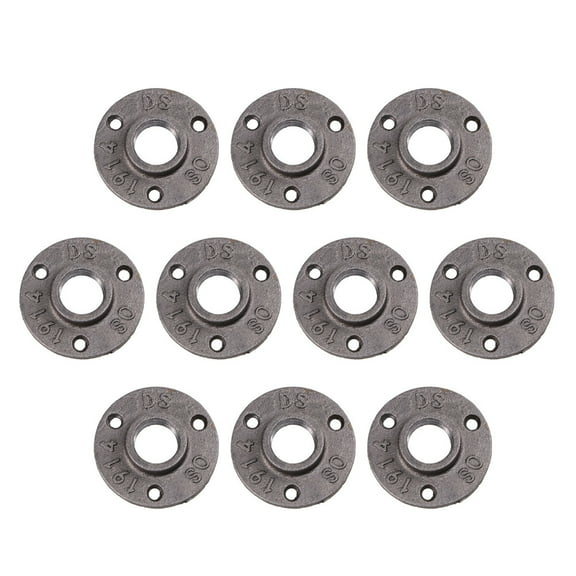 10Pcs 3/4 Inch Malleable Threaded Floor Flange Iron Pipe Fittings Wall Mounted Flange (Black)