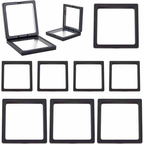10Pcs 3.5 x 3.5/4.29 x 4.29 Inch 3D Black Floating Frame 3D Floating Display Stand Plastic Square Transparent Film Box Case Holder Accessories