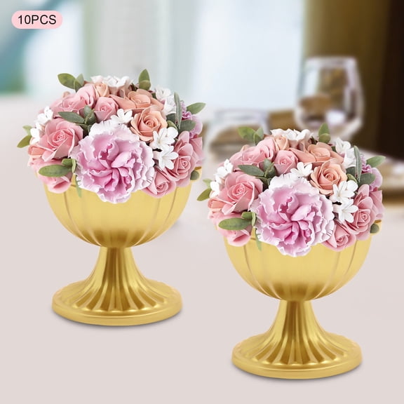 10Pcs 3.7" Flower Arrangement Pot Centerpiece, Gold Trumpet Metal Vases Wedding Table Decor