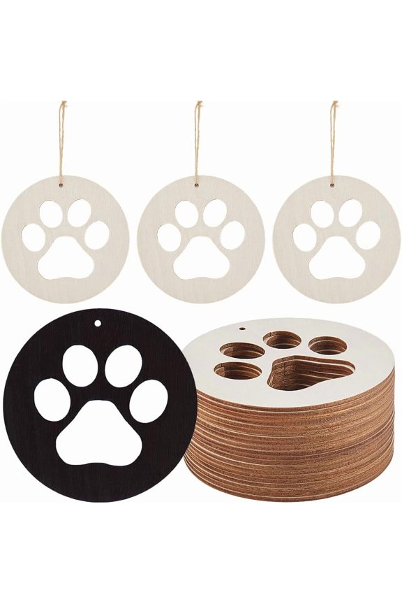 10Pcs 3.9in Dog Paw Unfinished Wooden Cutouts Crafts Hanging Natural Blank Wood Slices Pieces with Jute Cord Kit Cute Pendants Pet House Door Sign Tags for DIY DIY Paint Wall Ornaments Decoration