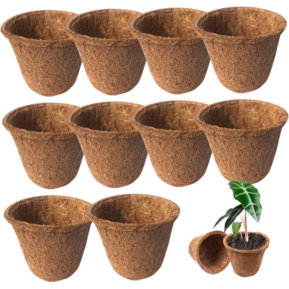 10Pcs 3" Coco Coir Plant Pots,Tutuviw Seed Starter Tray Biodegradable Coconut Fiber Flower Pots with Drainage Holes,Coco Seedling Cups,Small Plant Pots Germination Nursery Planting Tray