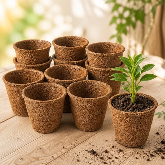 10Pcs 3" Coco Coir Plant Pots,Tutuviw Seed Starter Tray Biodegradable Coconut Fiber Flower Pots with Drainage Holes,Coco Seedling Cups,Small Plant Pots Germination Nursery Planting Tray