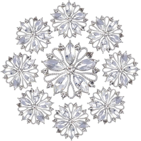 10Pcs 3-Hole Flower Rhinestone Buttons Metal Flower Rainbow Button Applique Embellishments Floral Decoration Buttons for Women Crafts Party Sew On Clothing Bridal Wedding Silver