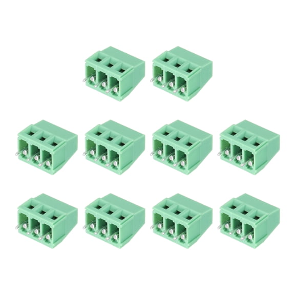 10Pcs 3 Pin PCB Mount Screw Terminal Block Connector 5.08mm 0.2 Inch Pitch, Green