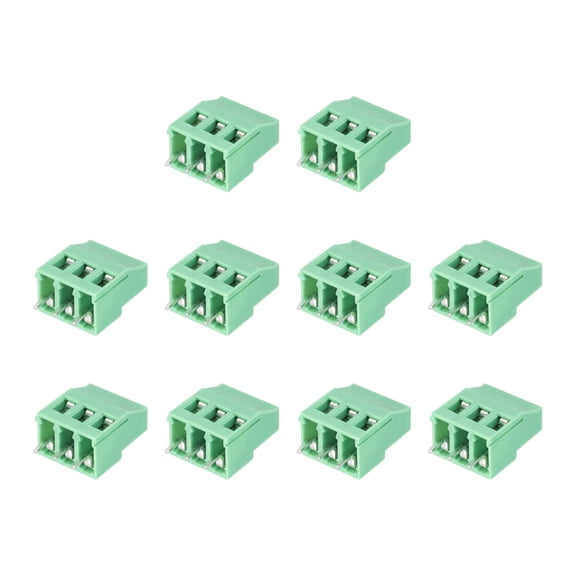 10Pcs 3 Pin PCB Mount Screw Terminal Block Connectors 5.08mm 0.2 Inch Pitch, Green