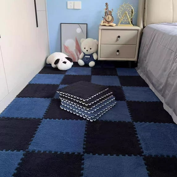 10Pcs 30*30CM Creative Plush Puzzle Foam Floor Mat Puzzle Carpet Warm Playmat Interlocking Exercise Tiles Fluffy Area Rugs