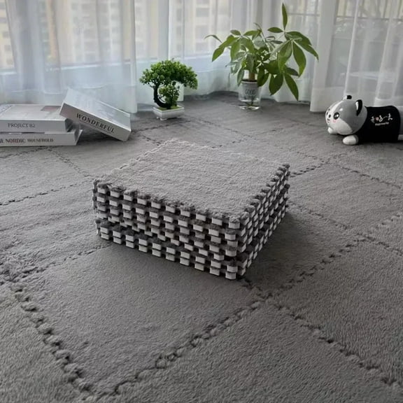 10Pcs 30*30CM Creative Plush Puzzle Foam Floor Mat Puzzle Carpet Warm Playmat Interlocking Exercise Tiles Fluffy Area Rugs
