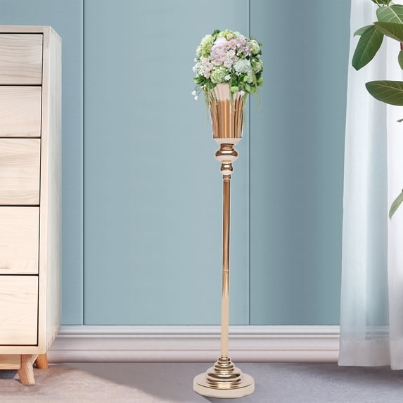 10Pcs 30.5inch Height Gold Trumpet Vase Wedding Centerpiece Flower Stand Vintage Metal Flowers Decor for Living Rooms, Cafes, Hotels