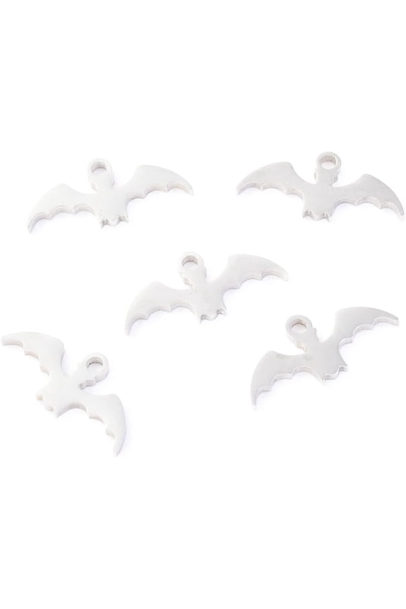 10Pcs 304 Stainless Steel Bat Pendants Pendant Charm for Stainless Steel Color Jewelry Findings for Women Birthday Festival Elegant Gifts Jewelry 16x7.5x1.1mm Hole: 1.4mm Making DIY