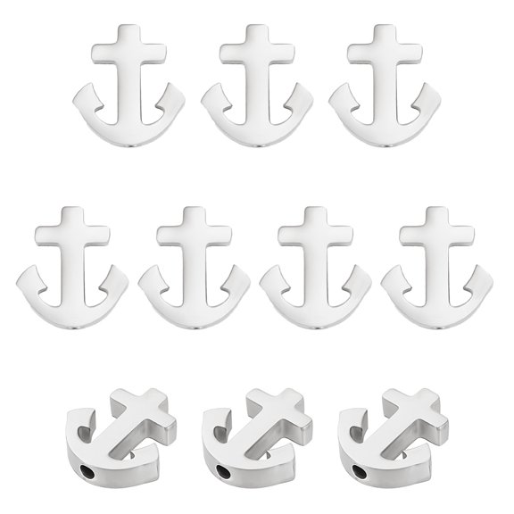 10Pcs 304 Stainless Steel Beads Anchor Stainless Steel Color 14.5x14x3mm Hole: 1.8mm