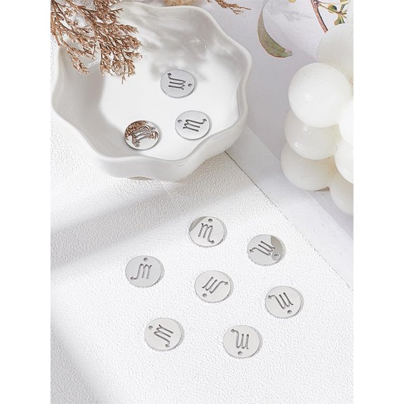 10Pcs 304 Stainless Steel Charms Constellation/Zodiac Sign Pendants Decoration for DIY Jewelry Making 12x1mm 304 Stainless Steel