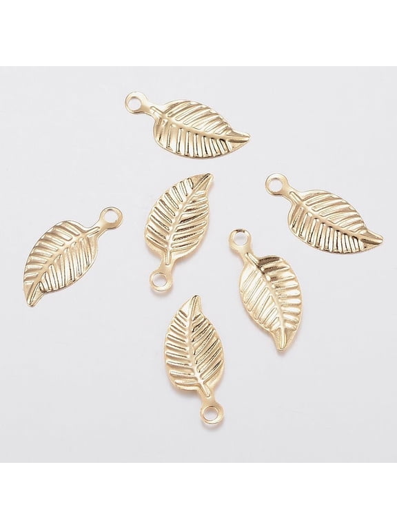 10Pcs 304 Stainless Steel Charms for DIY Jewelry Making Leaf Golden for Women Birthday Festival Elegant Gifts Personalized Jewelry 14.5x6x0.5mm Hole: 0.8mm Golden