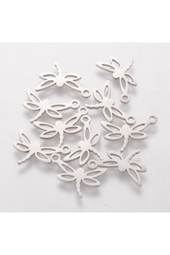 10Pcs 304 Stainless Steel Dragonfly Pendants Dragonfly Pendant Ornament Stainless Steel Color Jewelry Findings for Women Birthday Festival Elegant Gifts Jewelry 13x16x1mm Hole: 1.5mm