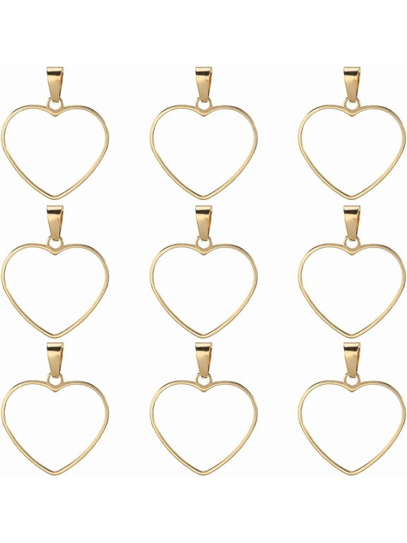 10Pcs 304 Stainless Steel Open Back Bezel Pendants for Resin Epoxy Resin Jewelry Making Golden Heart 25x26x2mm Hole: 6.5x4mm Inner Diameter: 22x23.5mm