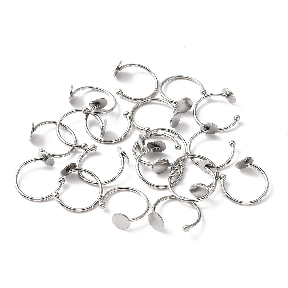 Pad Ring Base 10Pcs 304 Stainless Steel Open Cuff Rings Findings Flat Round Pad Ring ...