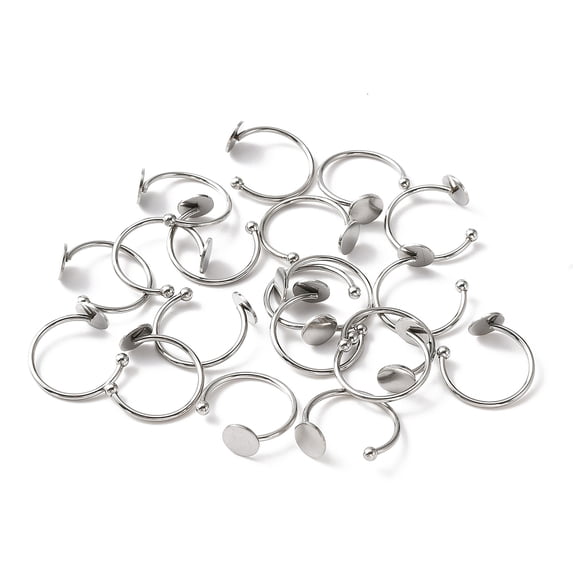 10Pcs 304 Stainless Steel Open Cuff Rings Findings Flat Round Pad Ring ...