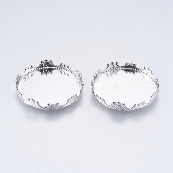 10Pcs 304 Stainless Steel Round Cabochon Settings 25mm Tray 26x4.5mm Lace Edge Bezel Cups for Jewelry Making grey