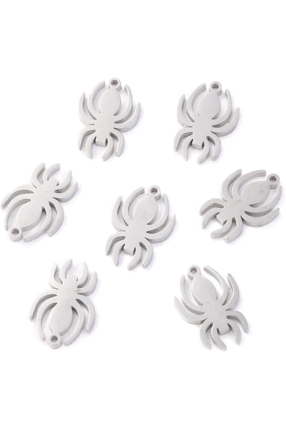 10Pcs 304 Stainless Steel Spider Charms Pendants 12x8x1.1mm Laser Cut Metal Mini Spider Charms Halloween Theme Charms with 0.8mm Hole Stainless Steel Color for Crafting and Accessories
