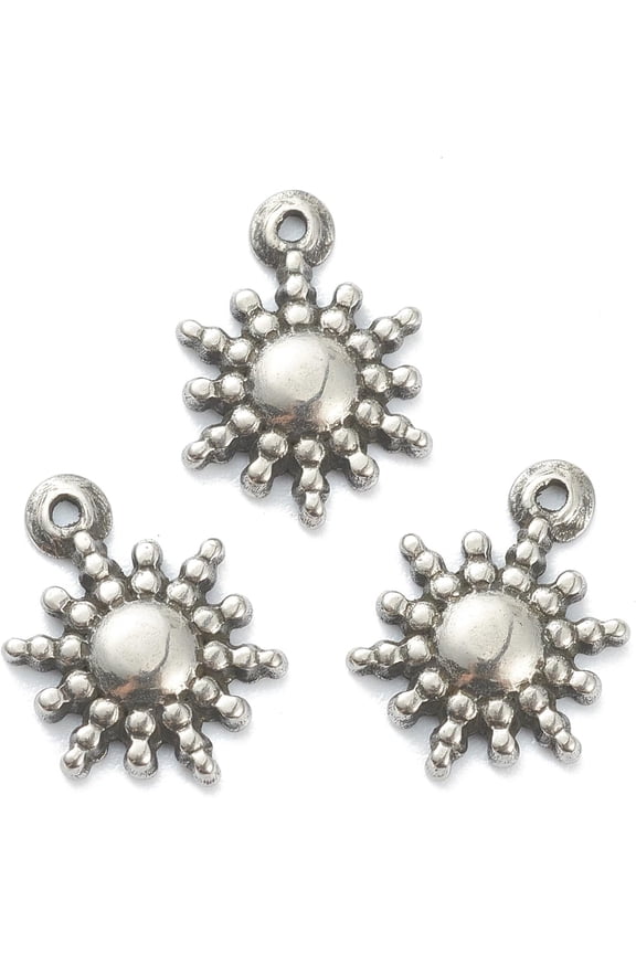 10Pcs 304 Stainless Steel Sun Pendants Sun Metal Charms Pendant Stainless Steel Color Pendant Accessory for Women Birthday Festival Elegant Gifts Personalized Jewelry 13x9x1.5mm Hole: 0.8mm 10pcs