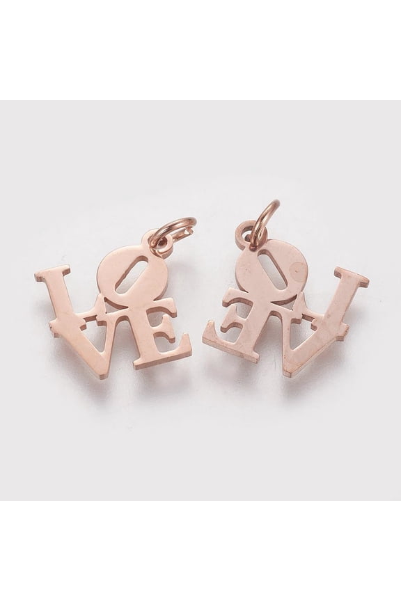 10Pcs 304 Stainless Steel Word Love Pendants Word Love Pendant Charm Rose Gold Jewelry Making Charms Jewelry 16x16x1mm Hole: 3mm Rose Gold 10pcs