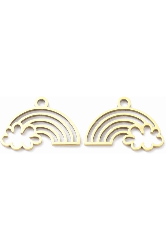 10Pcs 316L Surgical Stainless Steel Rainbow Pendants Rainbow with Cloud Charm Real 18K Gold Plated Pendant Ornament for Women Birthday Festival Elegant Gifts Jewelry 10.5x15x1mm Hole: 1.4mm