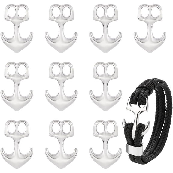 10Pcs 32.5x21mm 304 Stainless Steel Anchor Hook Clasps Hypoallergenic Anchor Charm Metal Two Hole Clasps Hook Cord End Connector for for Leather Cord Bracelets Making DIY