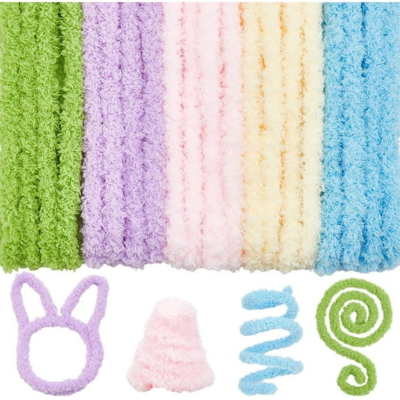 10Pcs 39.37inx15mm Extra Thick Pipes Cleaners for Crafts Soft Fuzzy Flurry 5 Colors Chenille Stems Chunky Jumbo Coral Fleece FurHandmade DIY Arts Projects Plush Animal Creative Fun Decor DIY Making
