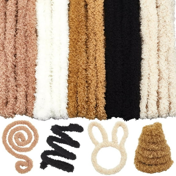 10Pcs 39.37inx15mm Extra Thick Pipes Cleaners for Crafts Soft Fuzzy Flurry Chenille Stems Chunky Jumbo Coral Fleece Fur Handmade DIY Arts Projects Plush Animal Creative Fun Decor Khaki Black