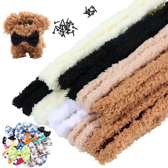 10Pcs 39 Inch Thick Pipe Cleaners Craft Chenille Stems Sticks Plush Fibre Fur Pinecleaners with Nose Eyes 30Pcs Bowknots