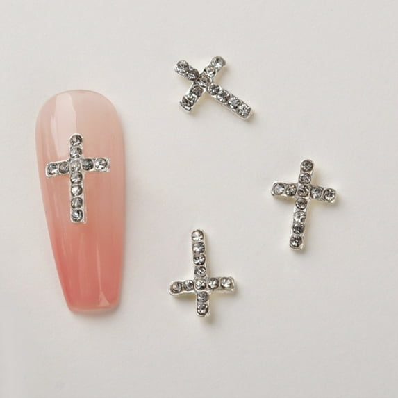 10Pcs 3D Cross Nail Charms Cross Nail Decorations for Nail Art Gems Diamond