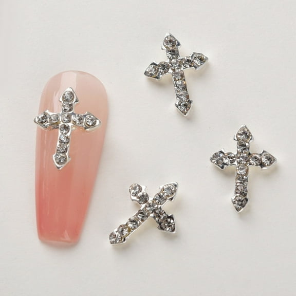 10Pcs 3D Cross Nail Charms Cross Nail Decorations for Nail Art Gems Diamond