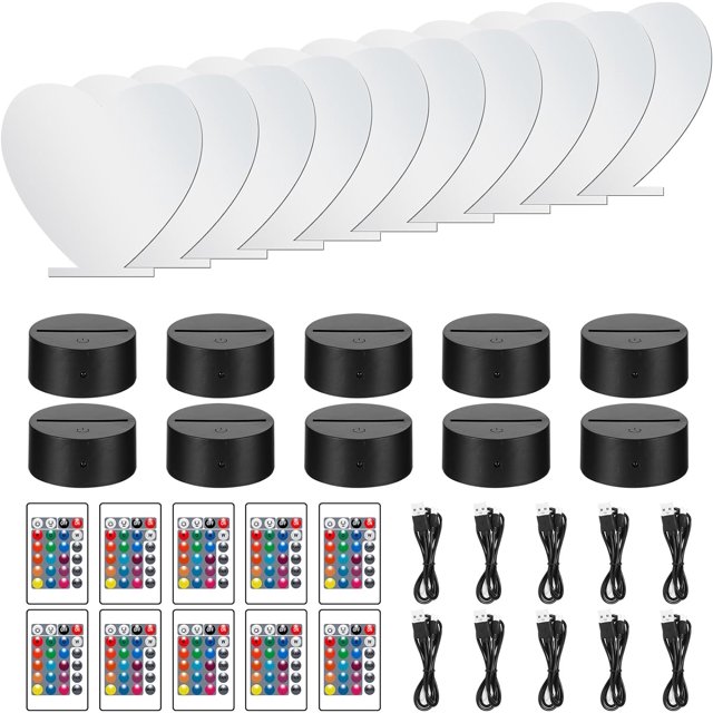 10Pcs 3D Night Lights, 16 Colors LED Light Lamp Base Set with Remote