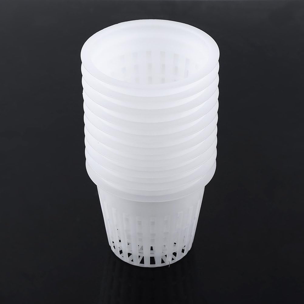 10 Cestini Per Coltivazione Idroponica In Plastica PP - Diametro 8,3 Cm - Vasi A Rete Per Aeroponica E Clonazione Piante - Colore Bianco